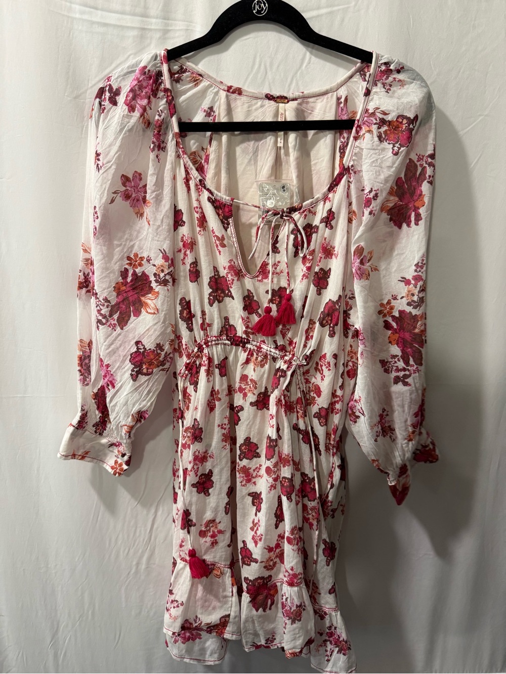 Free People White Mini Dress with Pink Floral Print